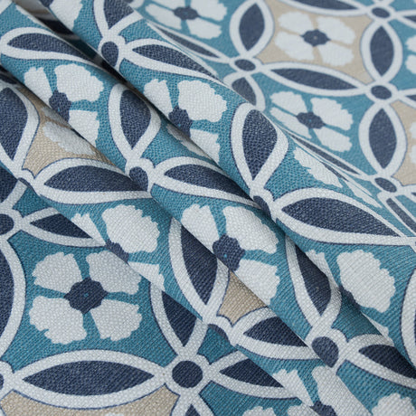 Spanish Navy and Beige Floral Geometric Poly-Cotton Canvas