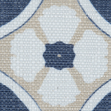 Spanish Navy and Beige Floral Geometric Poly-Cotton Canvas