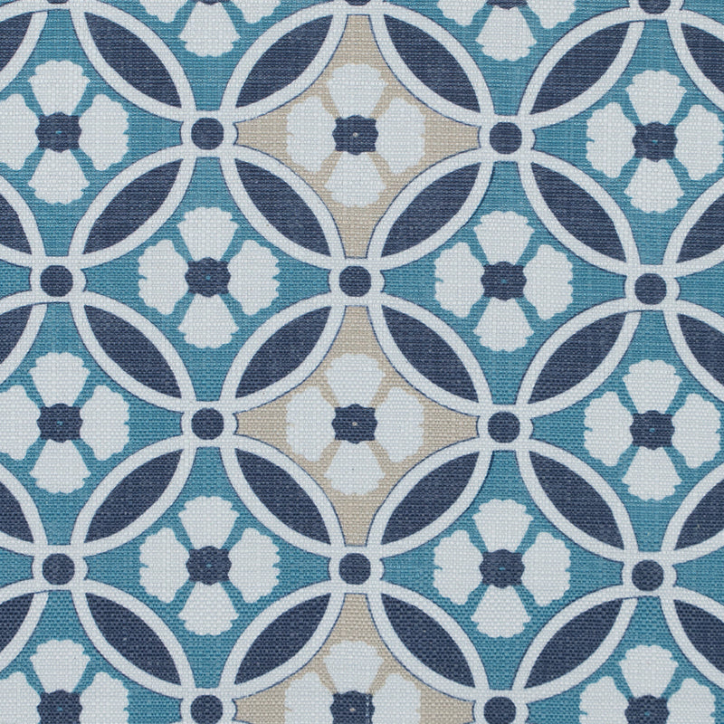 Spanish Navy and Beige Floral Geometric Poly-Cotton Canvas