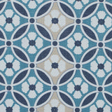 Spanish Navy and Beige Floral Geometric Poly-Cotton Canvas