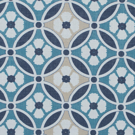 Spanish Navy and Beige Floral Geometric Poly-Cotton Canvas