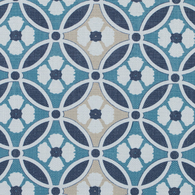 Spanish Navy and Beige Floral Geometric Poly-Cotton Canvas