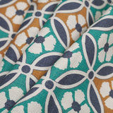 Spanish Green/Blue Floral Geometric Poly/Cotton Canvas