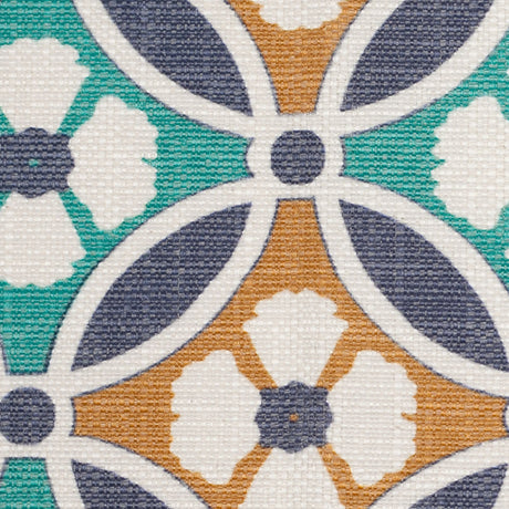 Spanish Green/Blue Floral Geometric Poly/Cotton Canvas