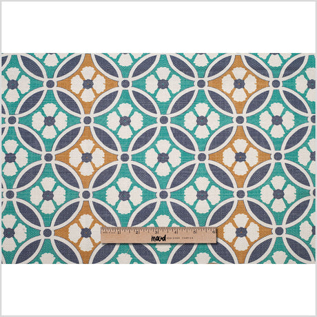 Spanish Green/Blue Floral Geometric Poly/Cotton Canvas