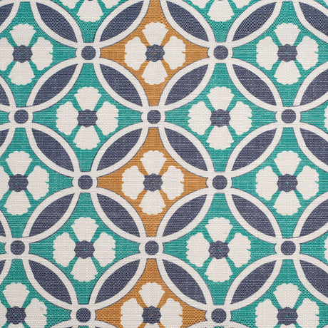 Spanish Green/Blue Floral Geometric Poly/Cotton Canvas