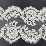 Beaded Corded Floral Lace Trim White