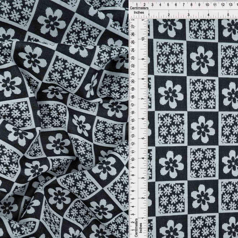 1 Yard 58/60" Double Knit Jacquard Flower Checker Fabric 97% Polyester 3% Spandex 220 GSM