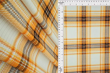 Soft 4×2 Rib Knit Plaid Fabric, 87% Polyester, 58/60? Width Stretchy Apparel Material