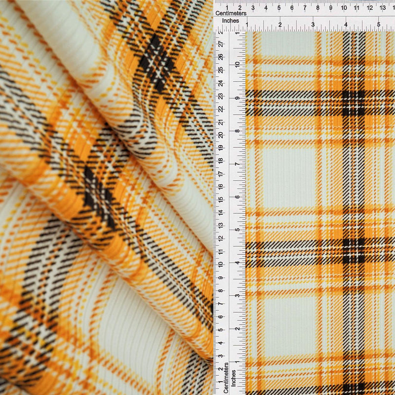 Plaid Rib Knit Stretch Fabric Ivory/Mustard