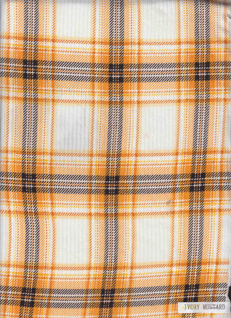 1 Yard Ivory Mustard Plaid 4X2 Yummy Rib Knit Fabric Soft Stretch 58/60 Inch Wide