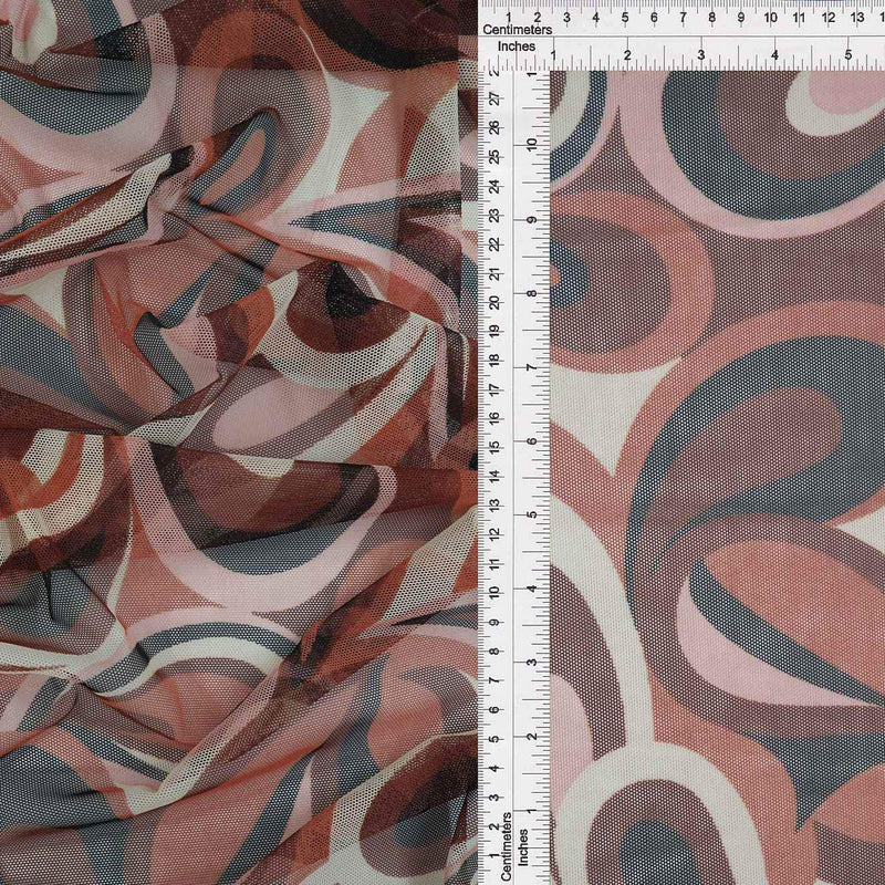 1 Yard Polyester Spandex Mesh Fabric Retro Paisley Geo Print Soft Sheer 58/60" Width