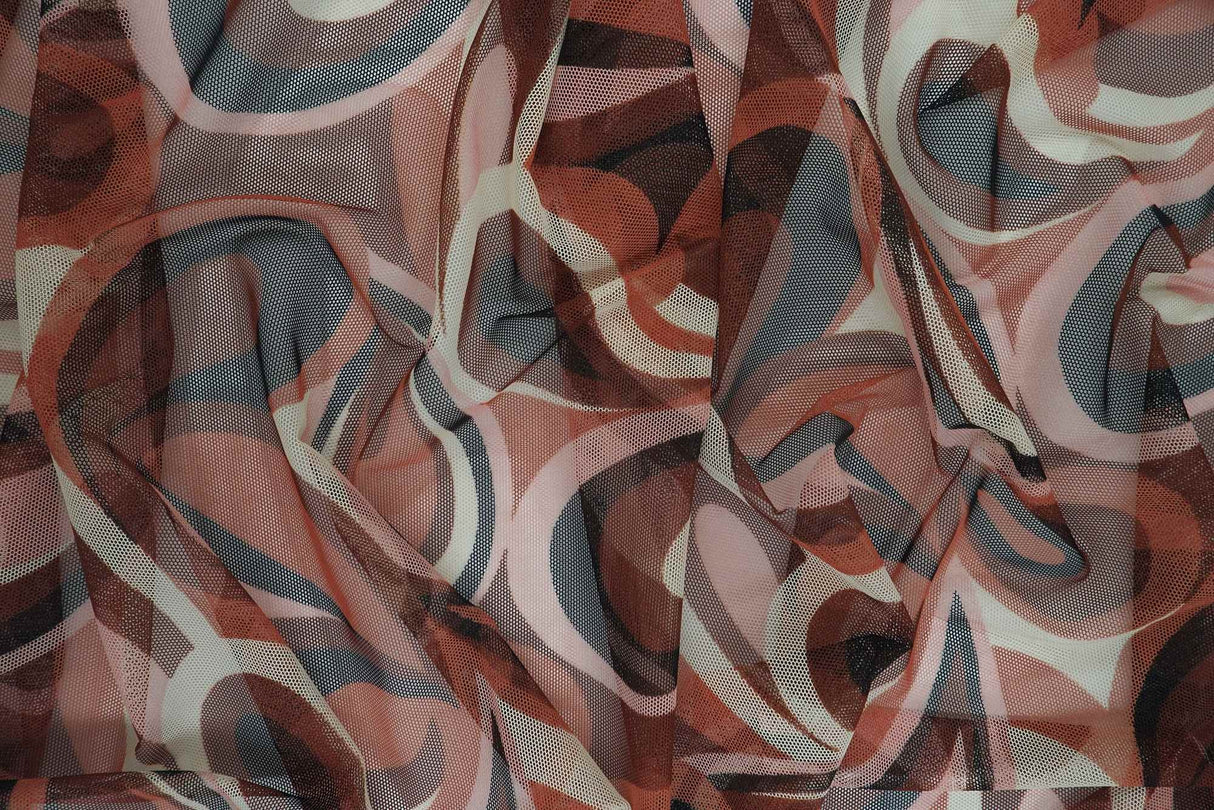 1 Yard Retro Paisley Geo Mesh Print Fabric Stretch Lightweight 58/60 Inches Wide
