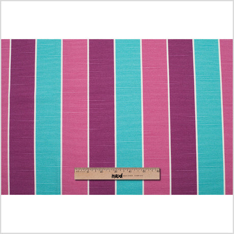 Spanish Aqua/Purple/Pink Striped Poly-Cotton Woven