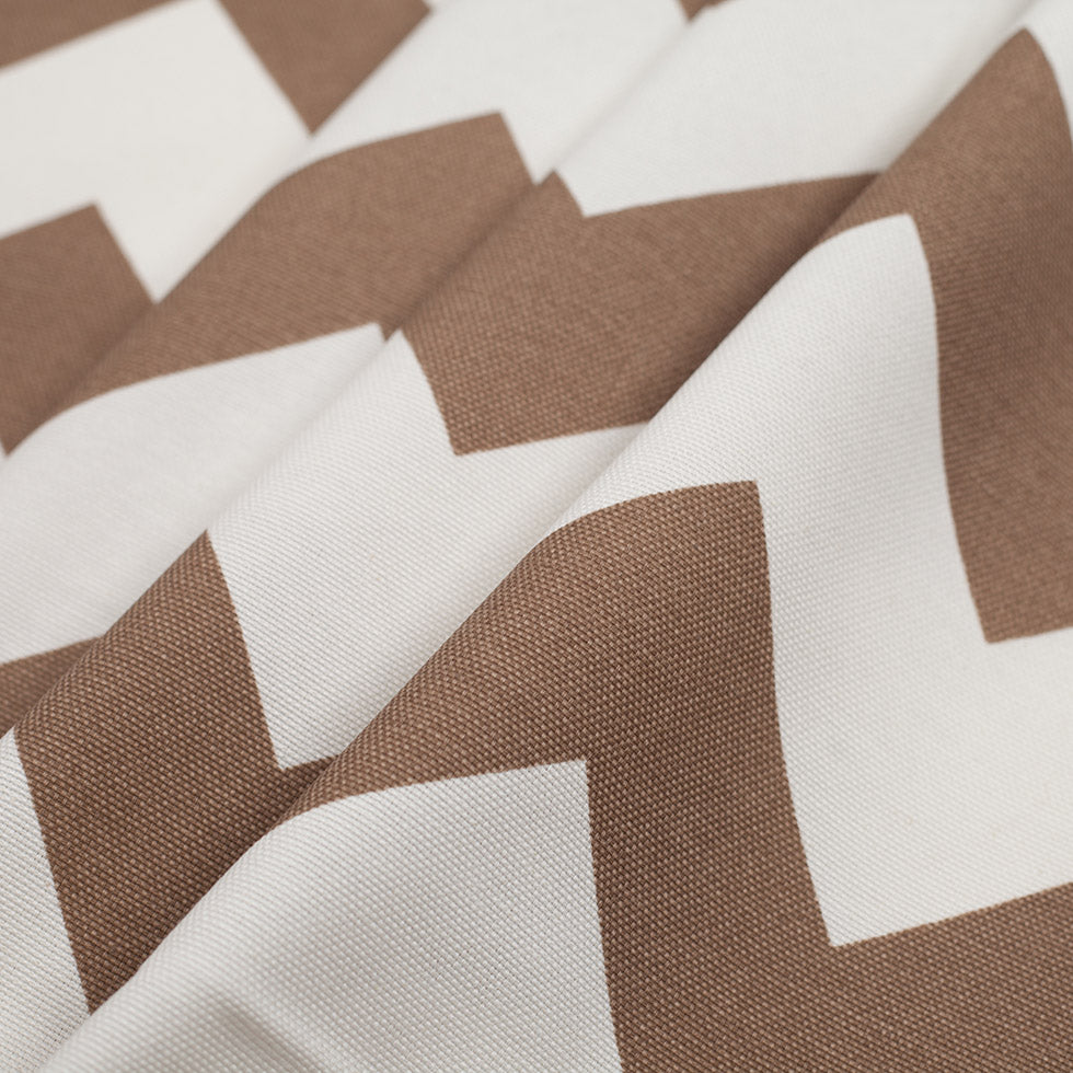 Spanish Mocha/White Geometric Poly-Cotton Woven