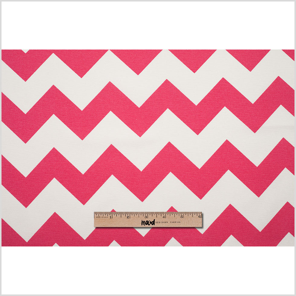Spanish Pink/White Geometric Poly-Cotton Woven