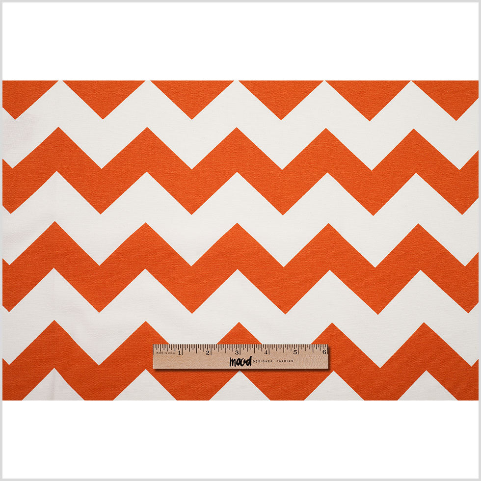 Spanish Orange/White Geometric Poly-Cotton Woven
