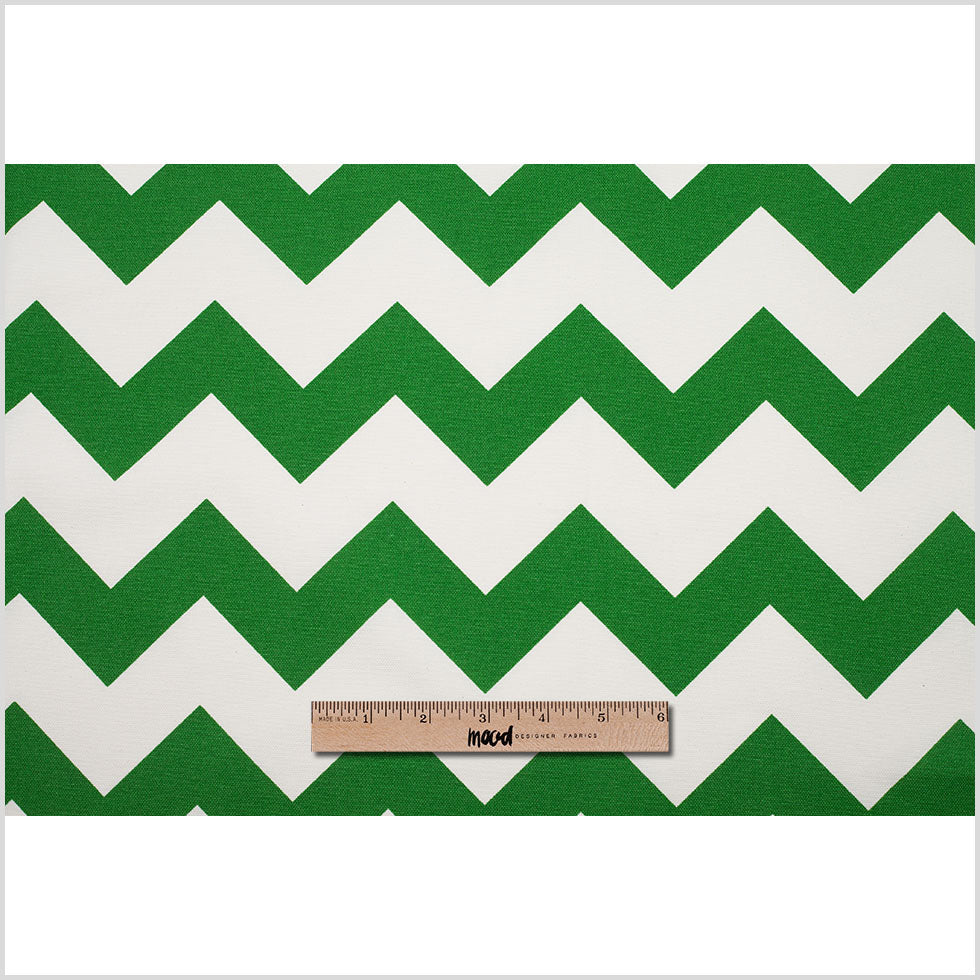Spanish Green/White Geometric Poly-Cotton Woven