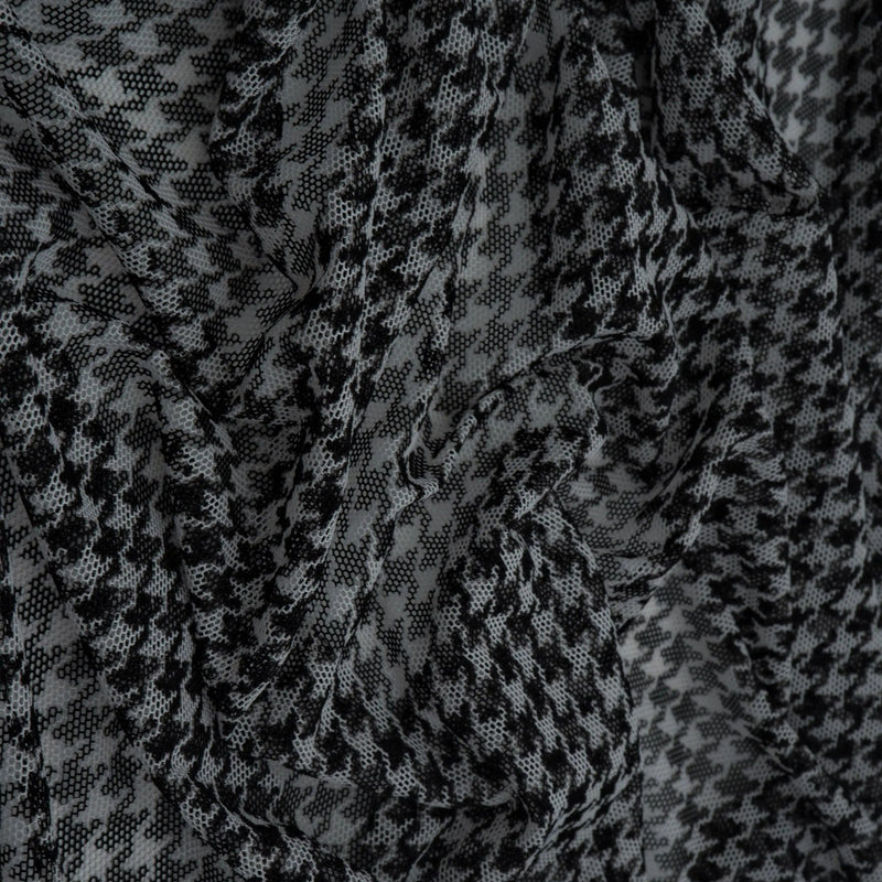 1 Yard Polyester Spandex 80 GSM Mesh Fabric Houndstooth Print Lightweight Stretch Soft 54" Width