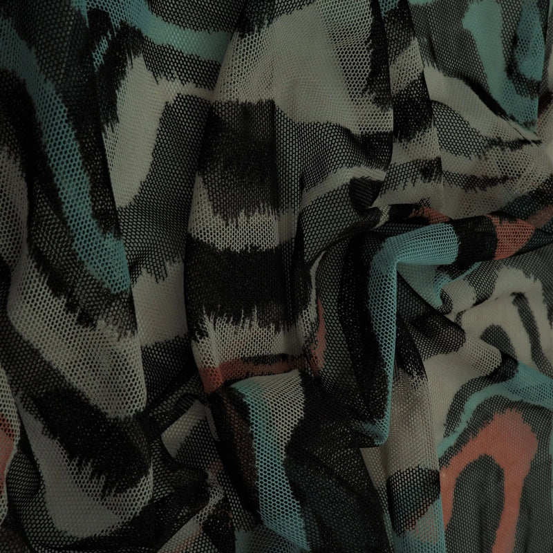 1 Yard Geometric Mesh Fabric Lightweight Stretch Sheer Print 54" Wide