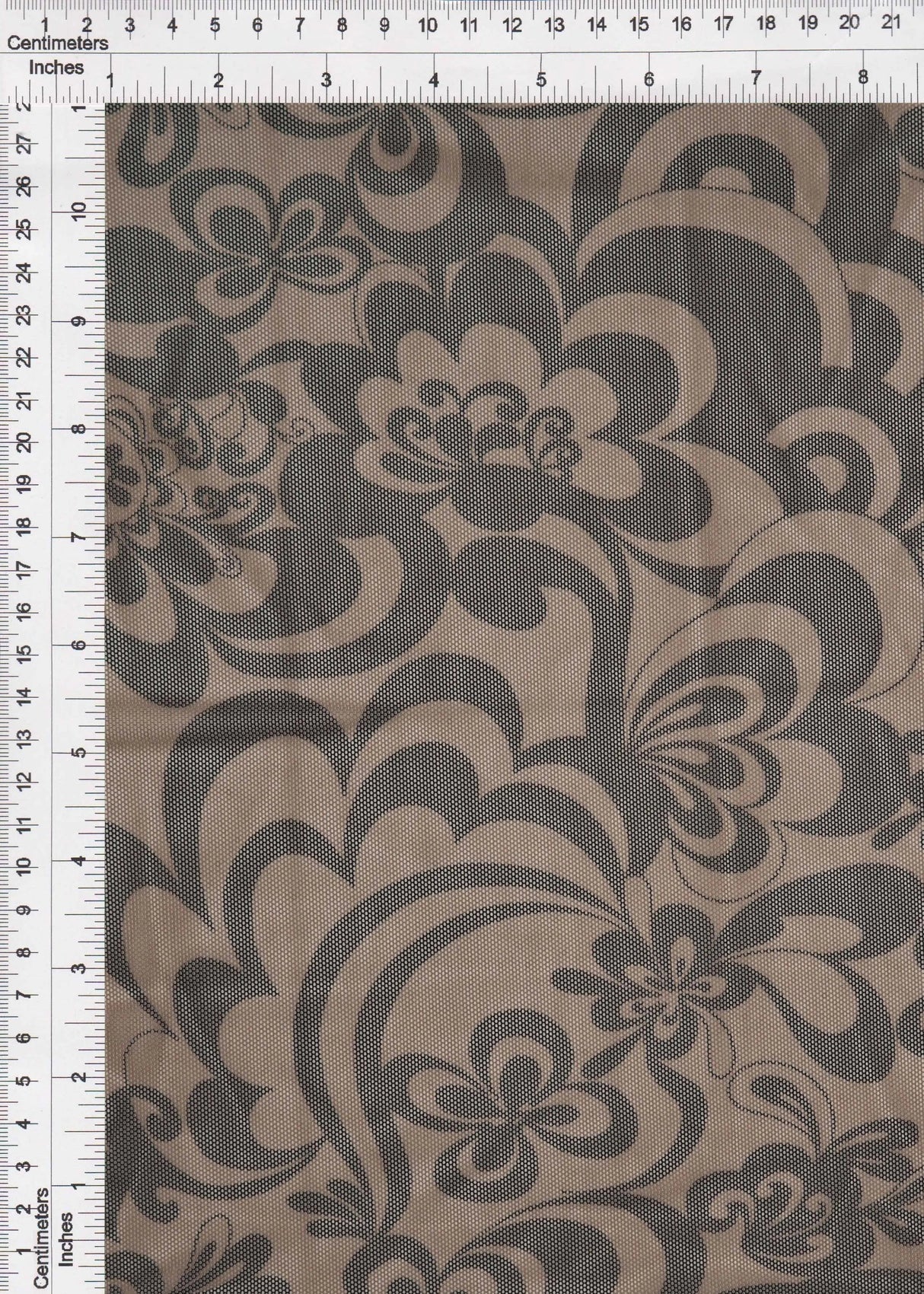1 Yard Khaki Coffee Floral Mesh Fabric Big Flower Stretch 54 Inches Wide