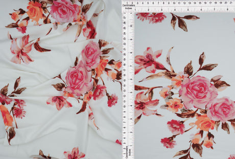 Floral Brushed DTY Stretch Knit Ivory Rose