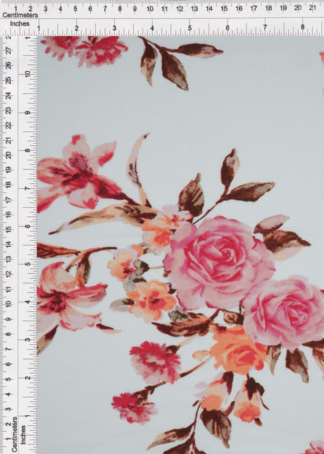Floral Brushed DTY Stretch Knit Ivory Rose