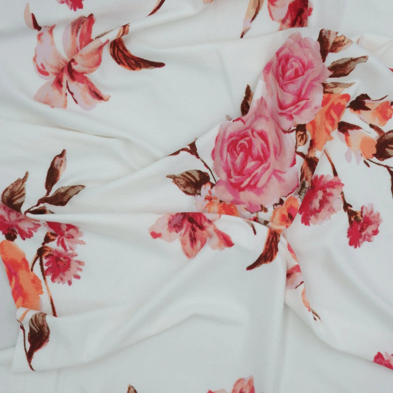 1 Yard Floral Flower DTY Brushed Knit Fabric Soft Stretch 58/60 Inch Wide