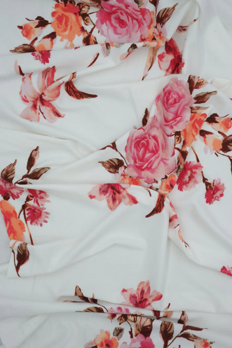 1 Yard Floral Flower DTY Brushed Knit Fabric Soft Stretch 58 Inches Wide