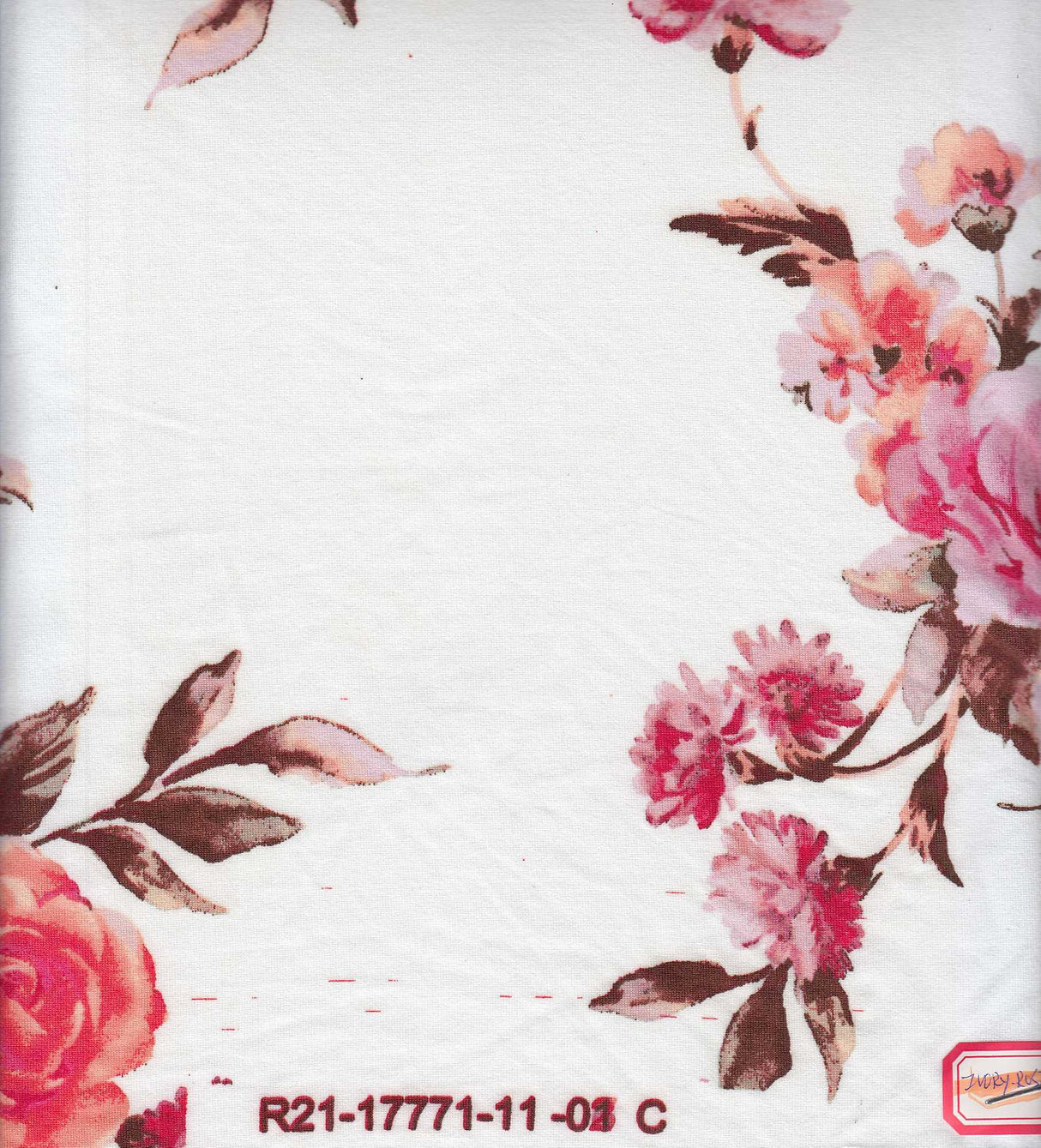 Floral Brushed DTY Stretch Knit Ivory Rose