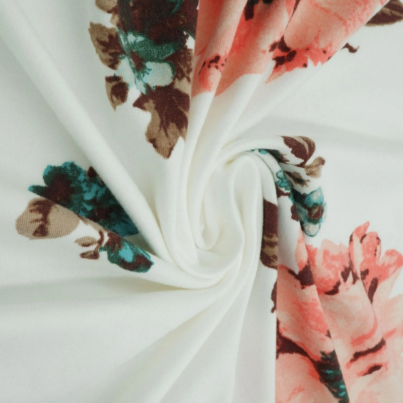 1 Yard Big Flower Floral DTY Brushed Knit Fabric Soft Stretch 58/60 Inch Wide