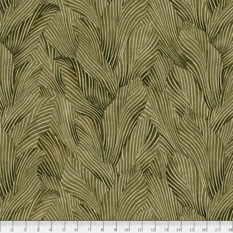 Cotton Wideback Fabric 108" Earth Tones Moss Green Leaf Print