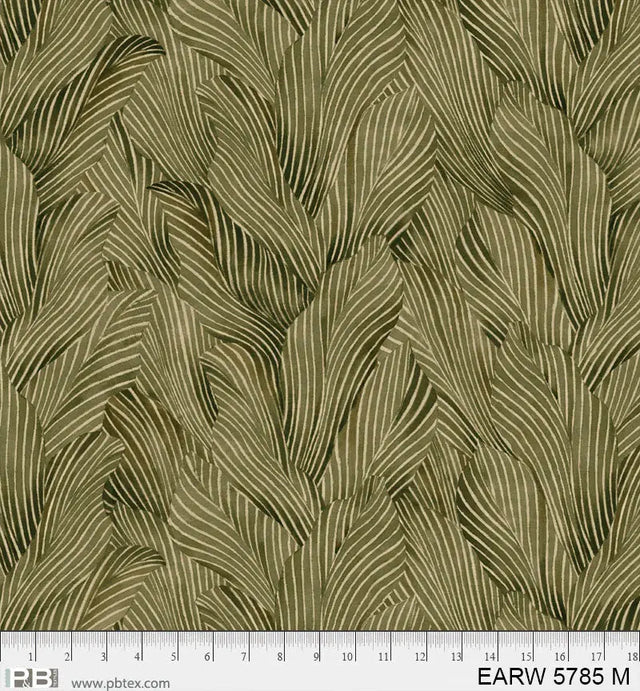 Cotton Wideback Fabric 108" Earth Tones Moss Green Leaf Print