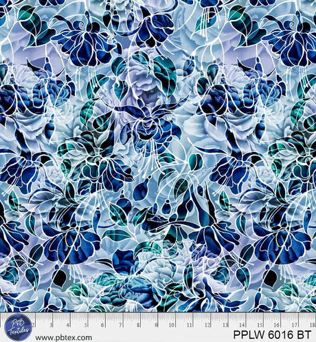 Cotton Wideback Fabric 108" Petal Play Blue Teal Florals