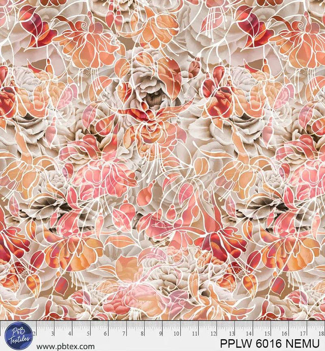 Cotton Wideback Fabric 108" Petal Play Cream Orange Red Florals