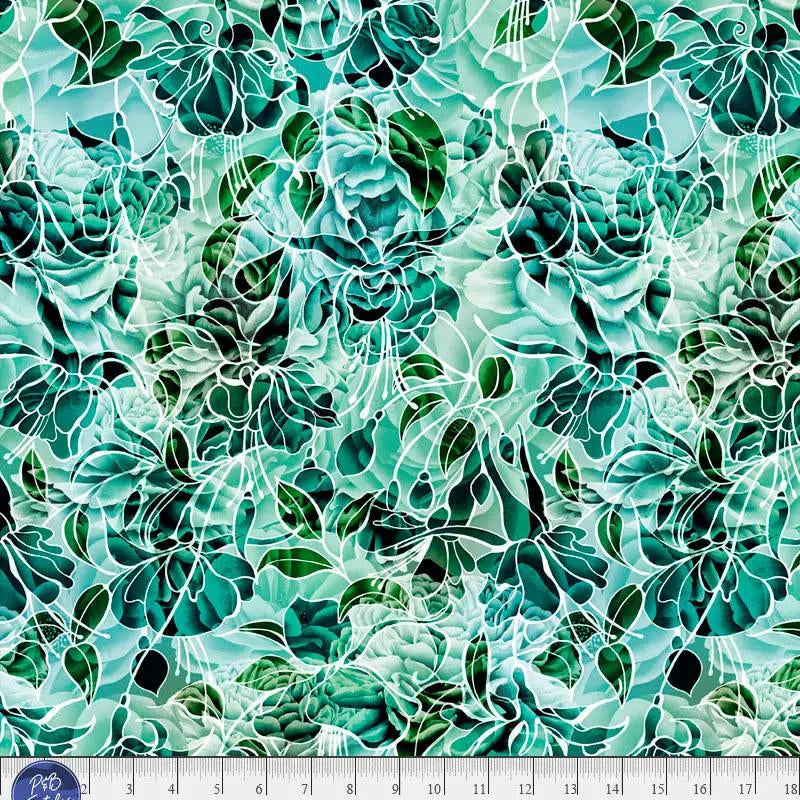 Cotton Wideback Fabric 108" Petal Play Green Teal Florals