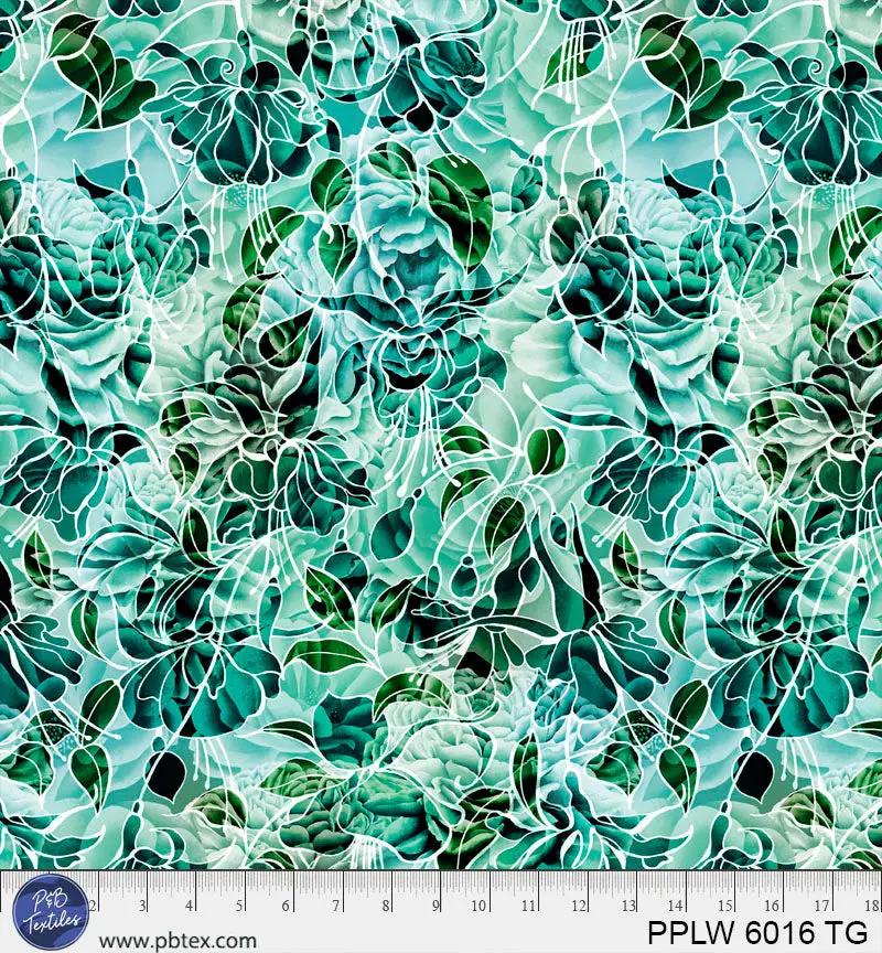 Cotton Wideback Fabric 108" Petal Play Green Teal Florals