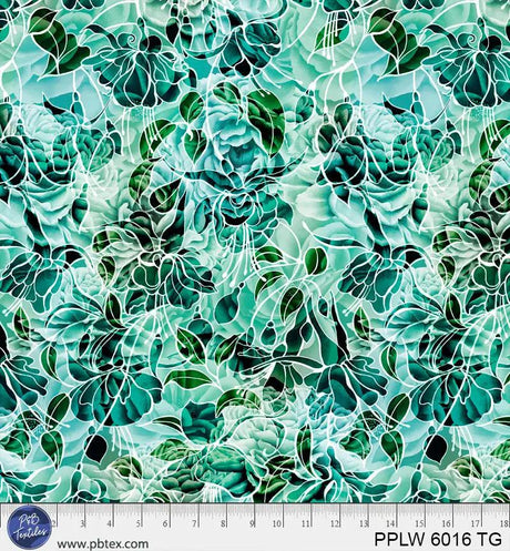 Cotton Wideback Fabric 108" Petal Play Green Teal Florals