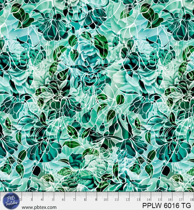 Cotton Wideback Fabric 108" Petal Play Green Teal Florals