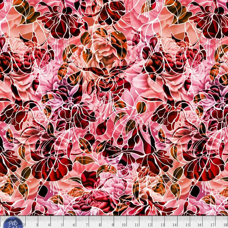 Cotton Wideback Fabric 108" Petal Play Pink Red Florals