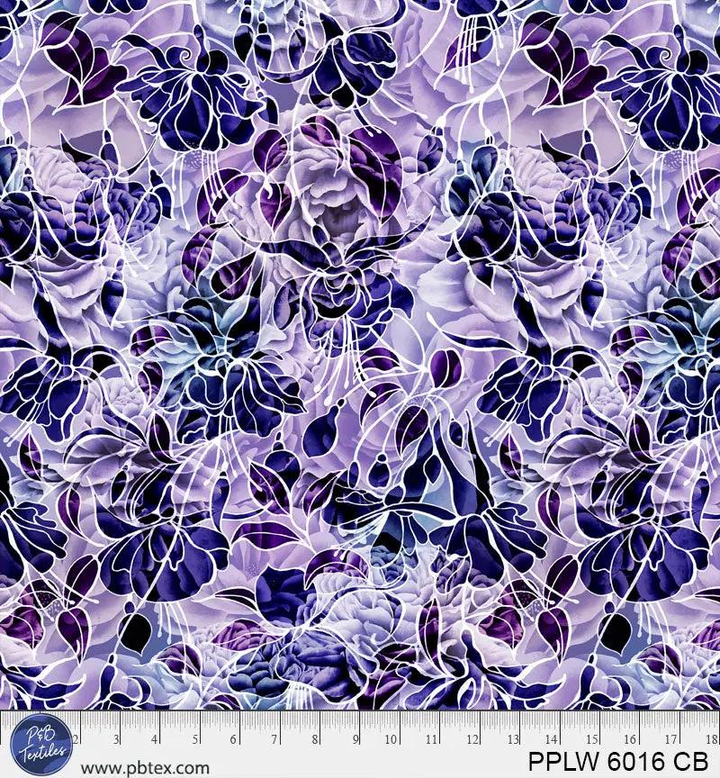 Cotton Wideback Fabric 108" Petal Play Purple Blue Florals