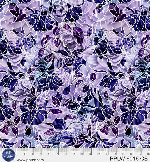 Cotton Wideback Fabric 108" Petal Play Purple Blue Florals