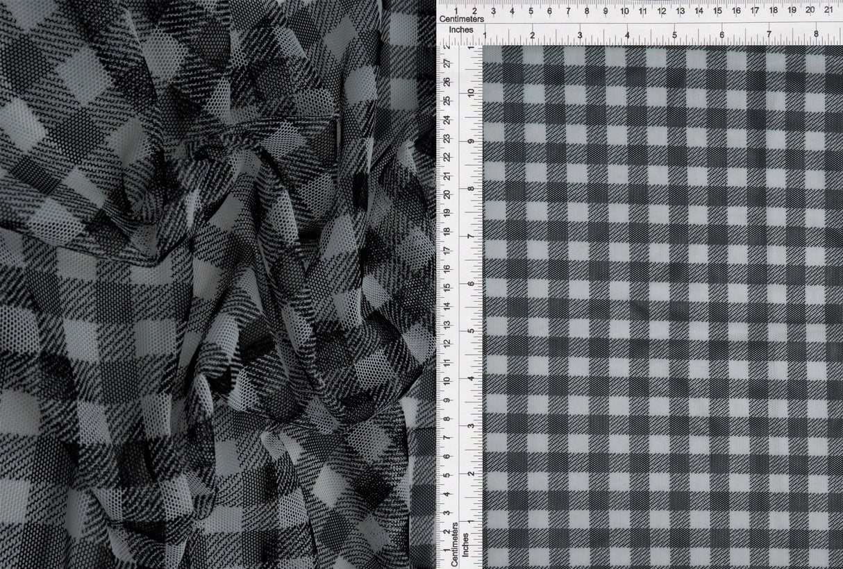 1 Yard Plaid Gingham Mesh Fabric Lightweight Stretch 54 Inches Wide