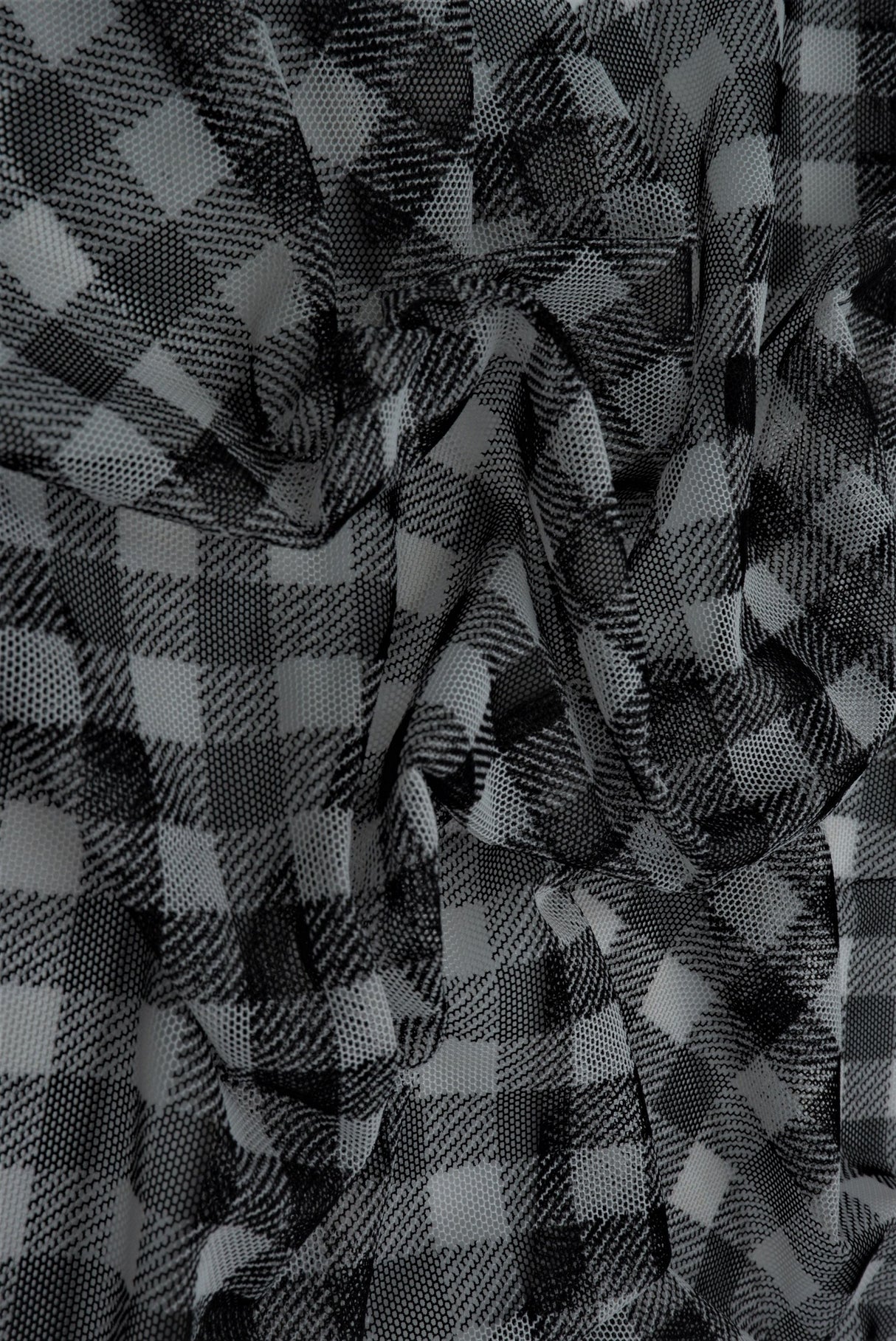 Mesh Plaid Gingham Flocking Print Fabric