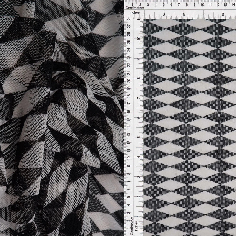 1 Yard Polyester Spandex 80 GSM Mesh Fabric Retro Geometric Print Lightweight Stretch 54" Width