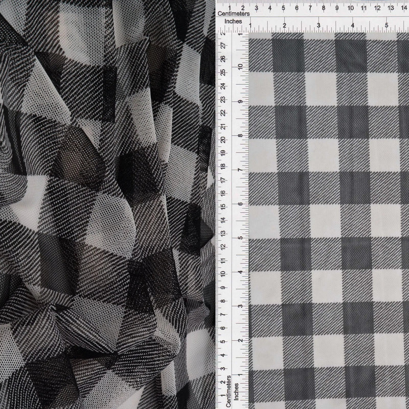 1 Yard Polyester Spandex 80 GSM Mesh Fabric Checkered Plaid Gingham Print Lightweight 54" Width