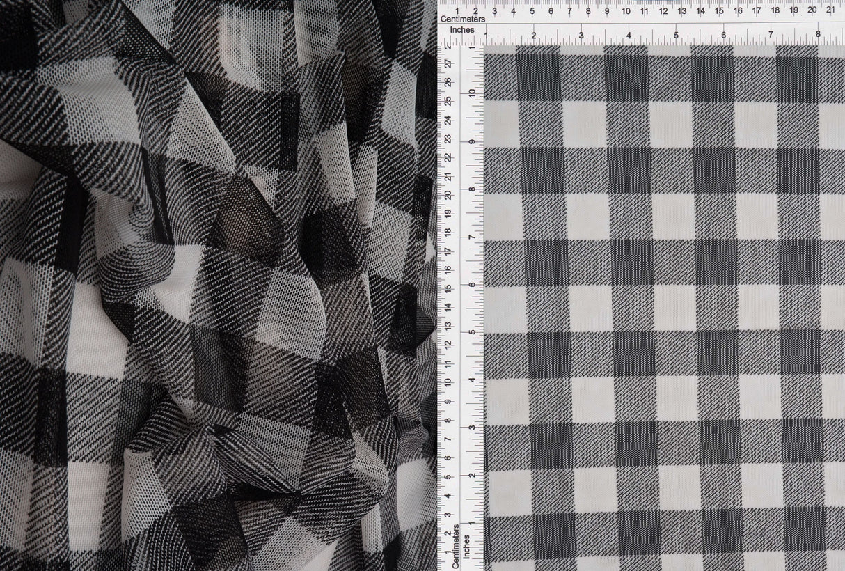 Mesh Flocking Plaid Print Fabric