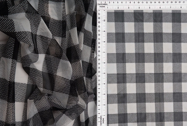Mesh Flocking Plaid Print Fabric