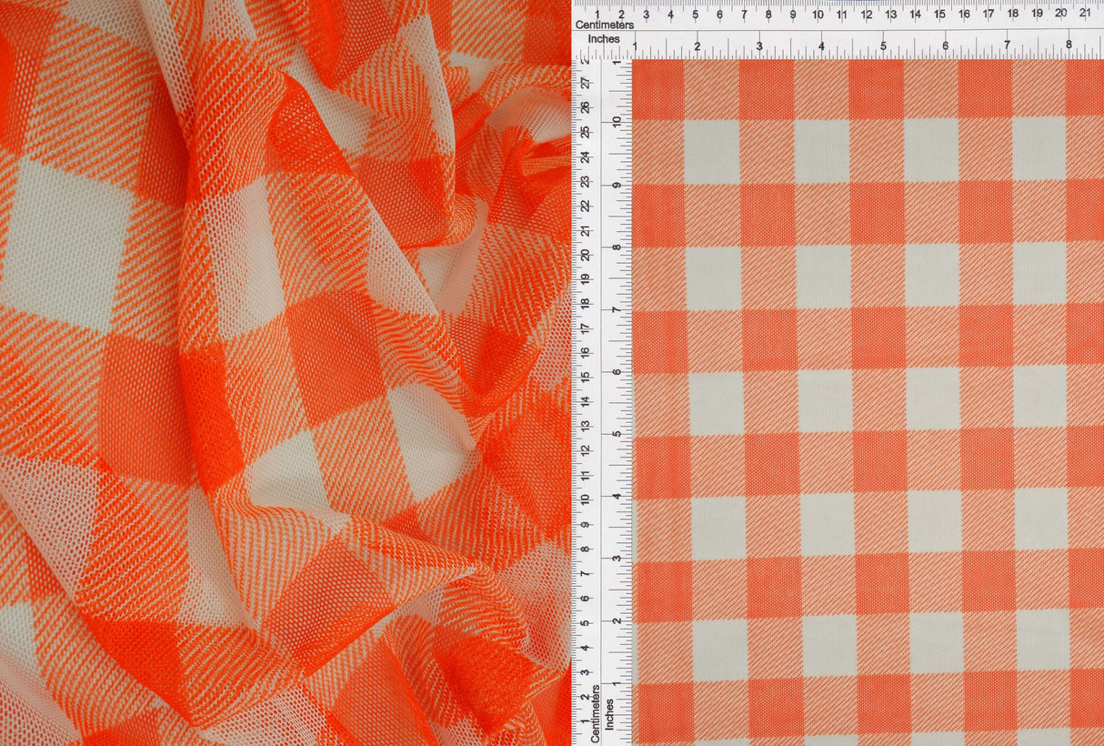 Mesh Flocking Plaid Print Fabric
