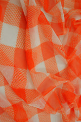 Mesh Flocking Plaid Print Fabric